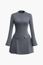 Zil Kol Dikişli Mini Elbise