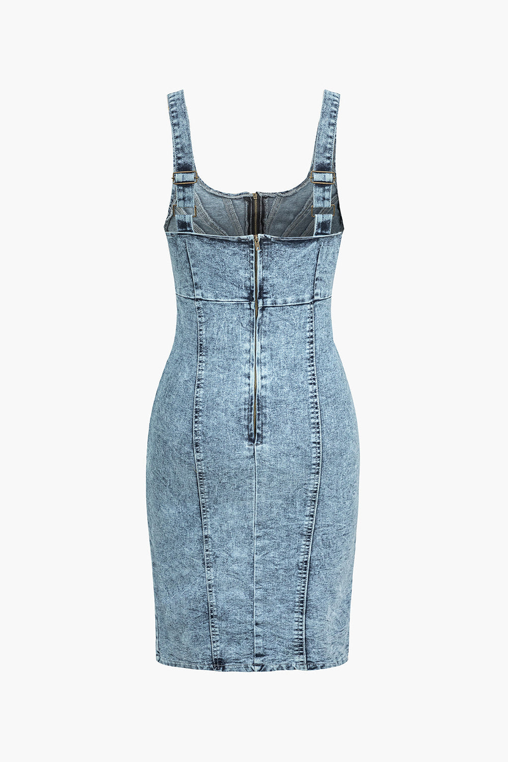 Denim Yırtmaçlı Fermuar Tank Mini Elbise