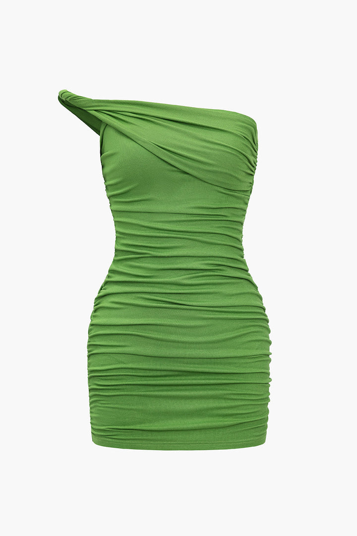 Düz Asimetrik Dantelli Mini Elbise