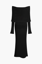 Düşük Omuz Açık Örgü maksi Elbise