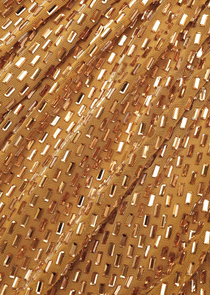 Gold Kristal Taşlı Midi Elbise