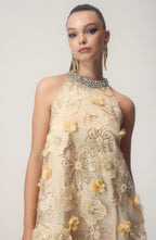 Çiçek İşlemeli Mini Elbise