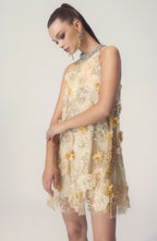 Çiçek İşlemeli Mini Elbise