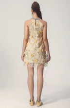 Çiçek İşlemeli Mini Elbise