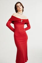 Leonya örgü midi elbise