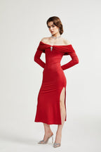 Leonya örgü midi elbise