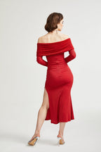 Leonya örgü midi elbise