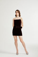 Tovelina kadife mini elbise